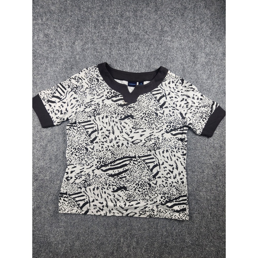 Westbound‎ Womens Animal Print Short Sleeve Top Black White Leopard Zebra Medium